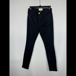 FRAME Le High Skinny Black Coated Jeans Size 26x28